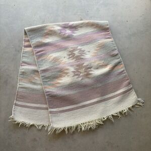 Mexican Southwestern Saddle Blanket Rug Runner 2x5 Pink Peach Wool Handwoven